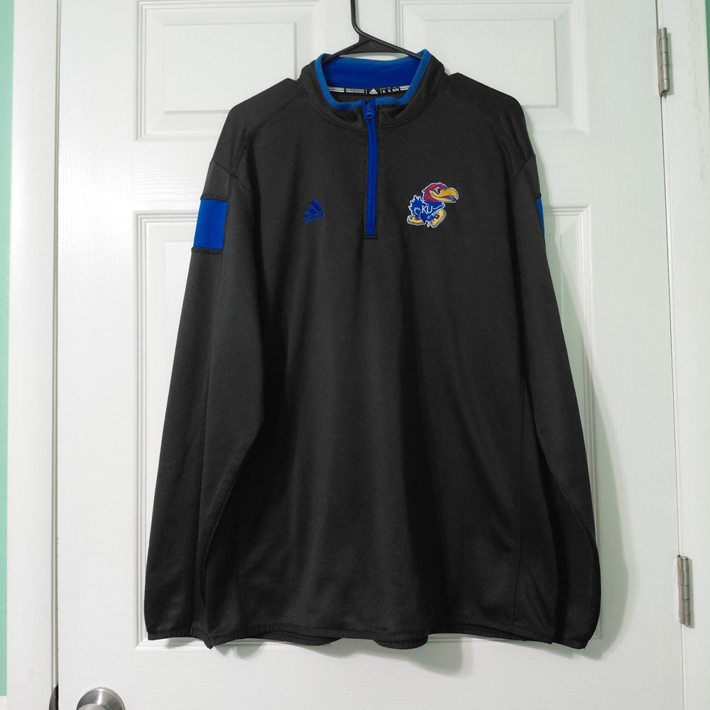 Adidas Kansas Jayhawks Mens XL Black NCAA Basketball Pullover 1/4 Zip Climalite